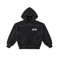 CrownX Contrast-Stitched Boxy Fleece Zip Hoodie