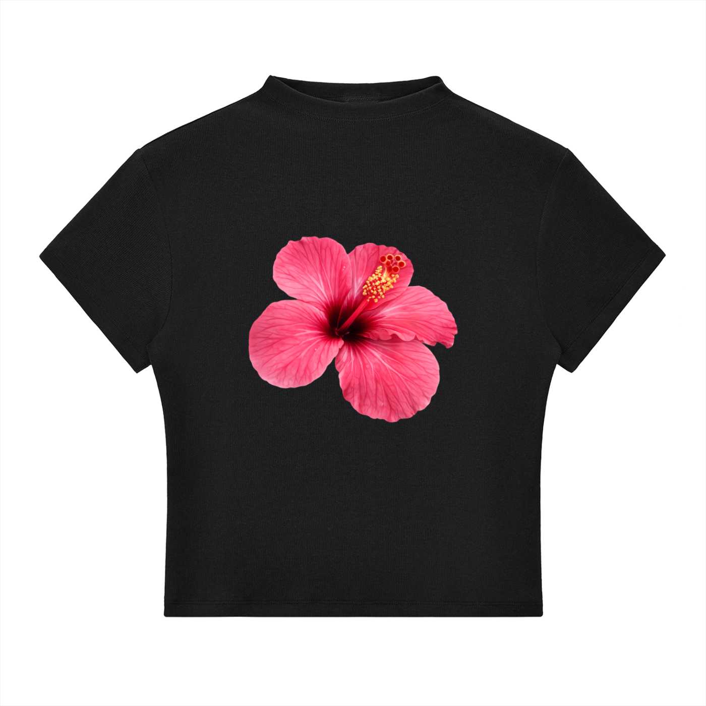 Pink Flower Essential Slim Fit Mock Neck T-Shirt