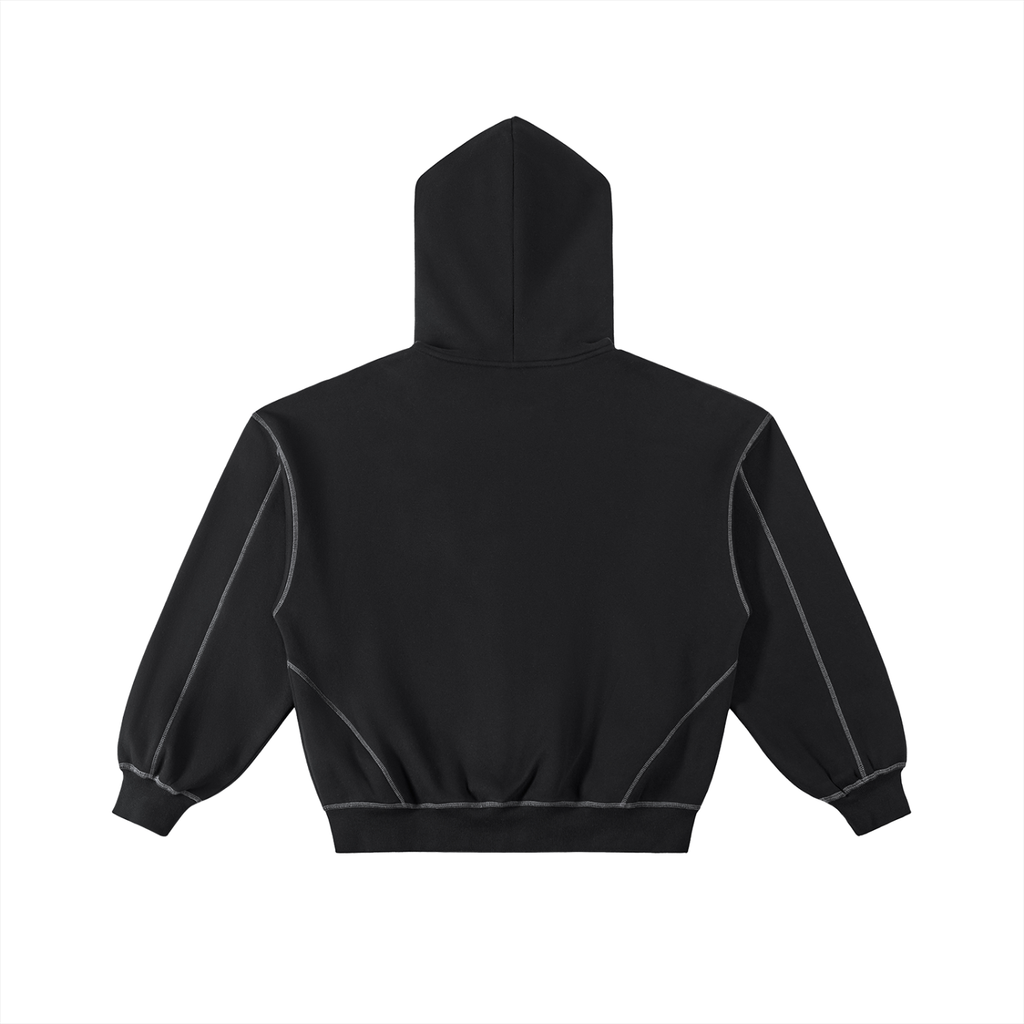 CrownX Contrast-Stitched Boxy Fleece Zip Hoodie
