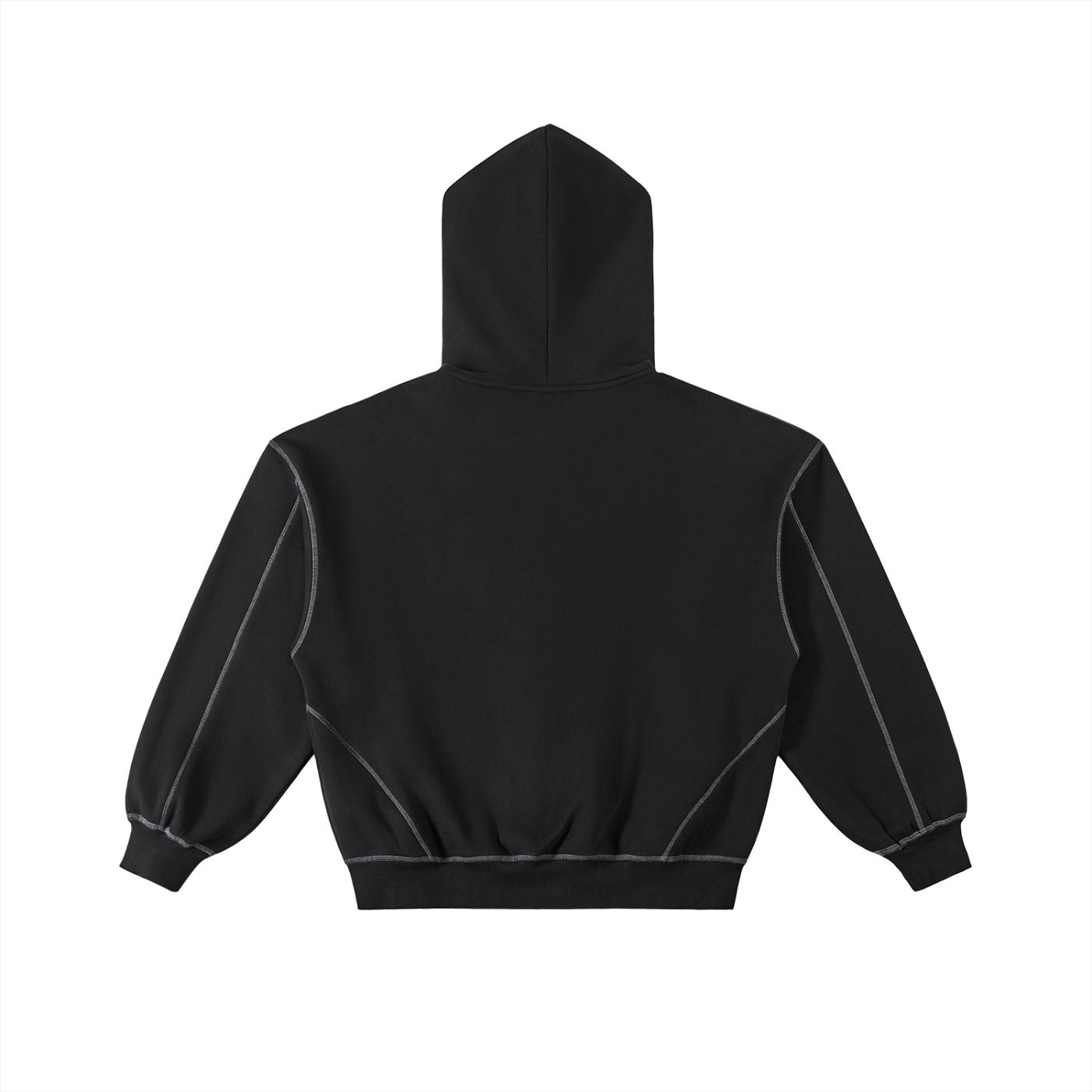CrownX Contrast-Stitched Boxy Fleece Zip Hoodie
