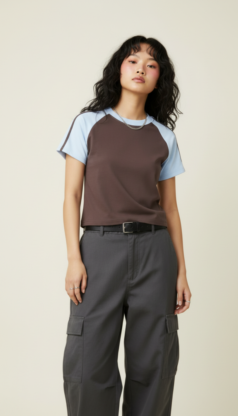 Contrast Stripes Bodycon Raglan Sleeve T-Shirt