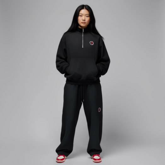 CrownX Contrast-Stitched Boxy Fleece Zip Hoodie