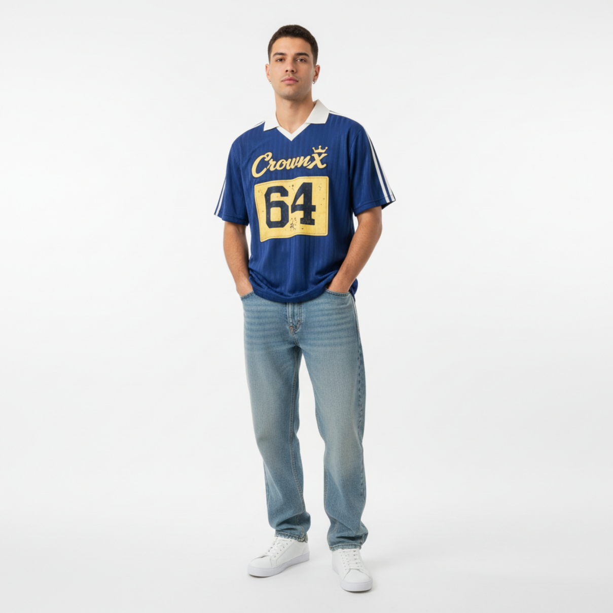 Contrast Collar Striped Soccer Jersey