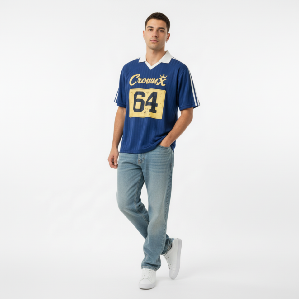 Contrast Collar Striped Soccer Jersey