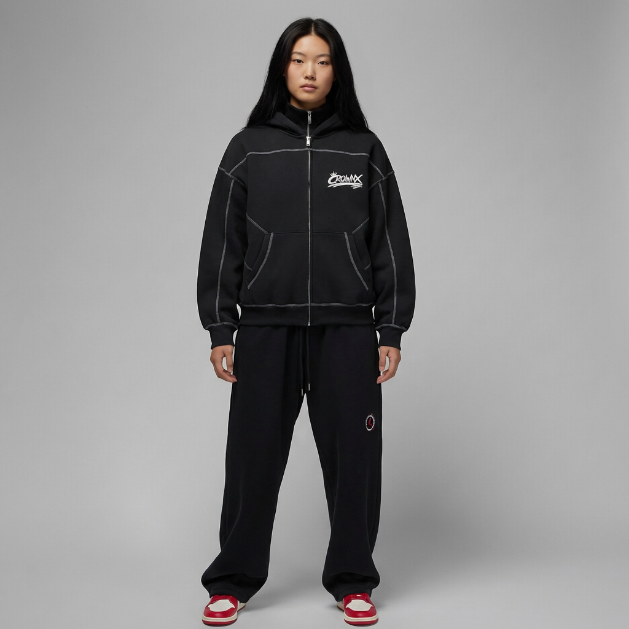 CrownX Contrast-Stitched Boxy Fleece Zip Hoodie