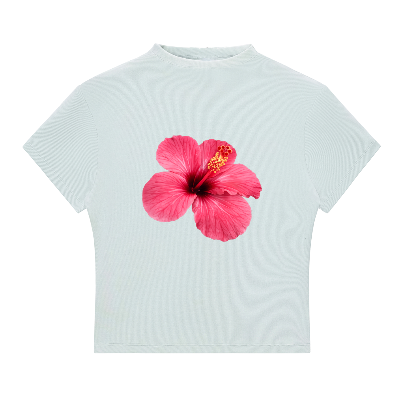 Pink Flower Essential Slim Fit Mock Neck T-Shirt