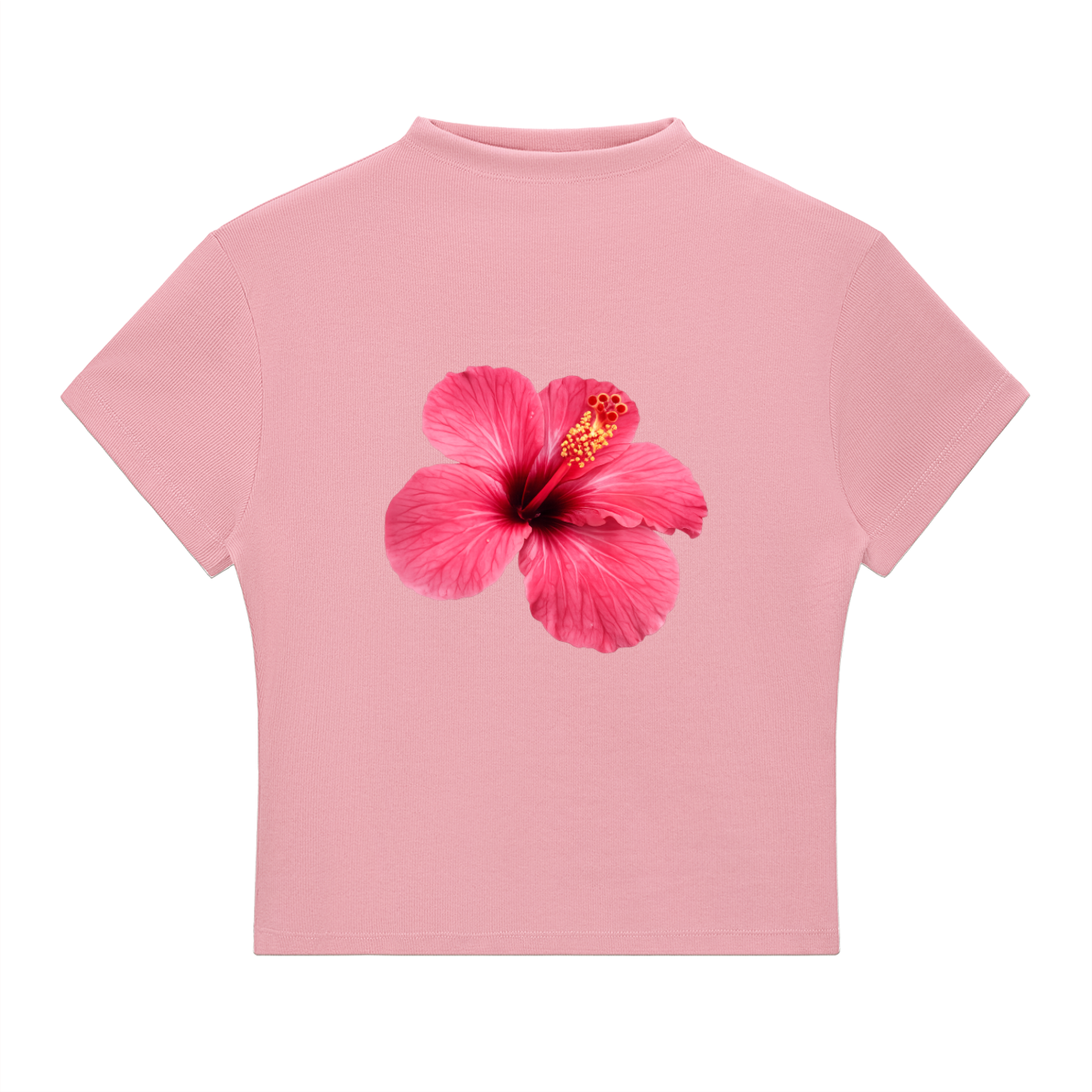 Pink Flower Essential Slim Fit Mock Neck T-Shirt