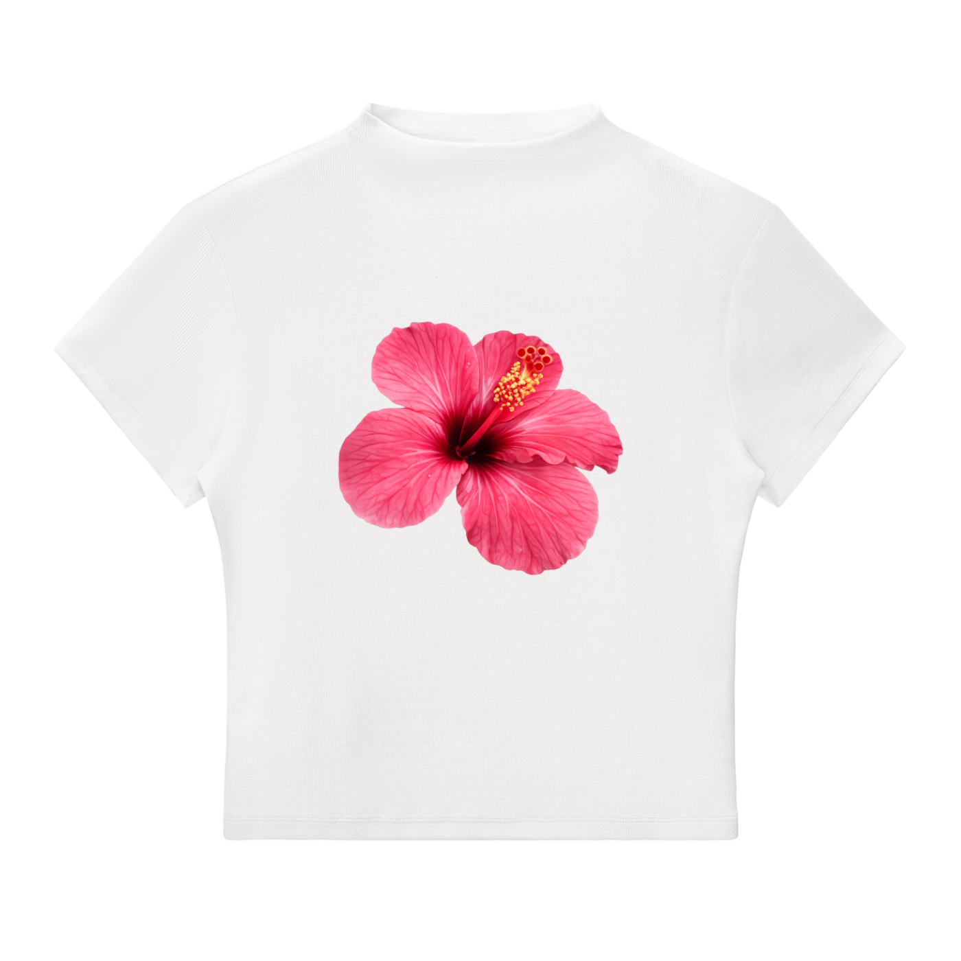 Pink Flower Essential Slim Fit Mock Neck T-Shirt