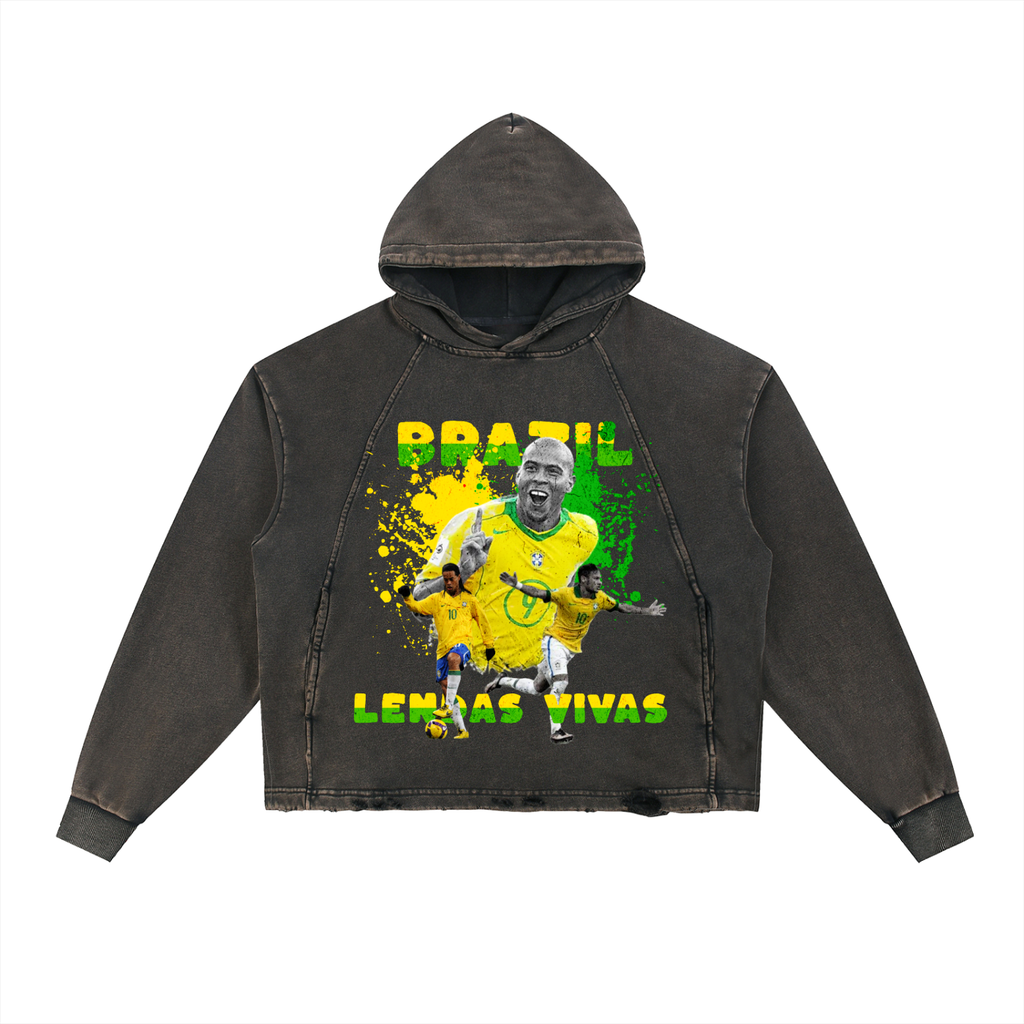 Brazil Vintage Washed Frayed-Hem Hoodie