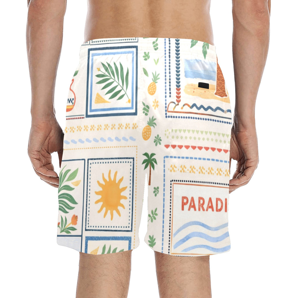 Paradise Palm Stamp Pattern Swim Shorts